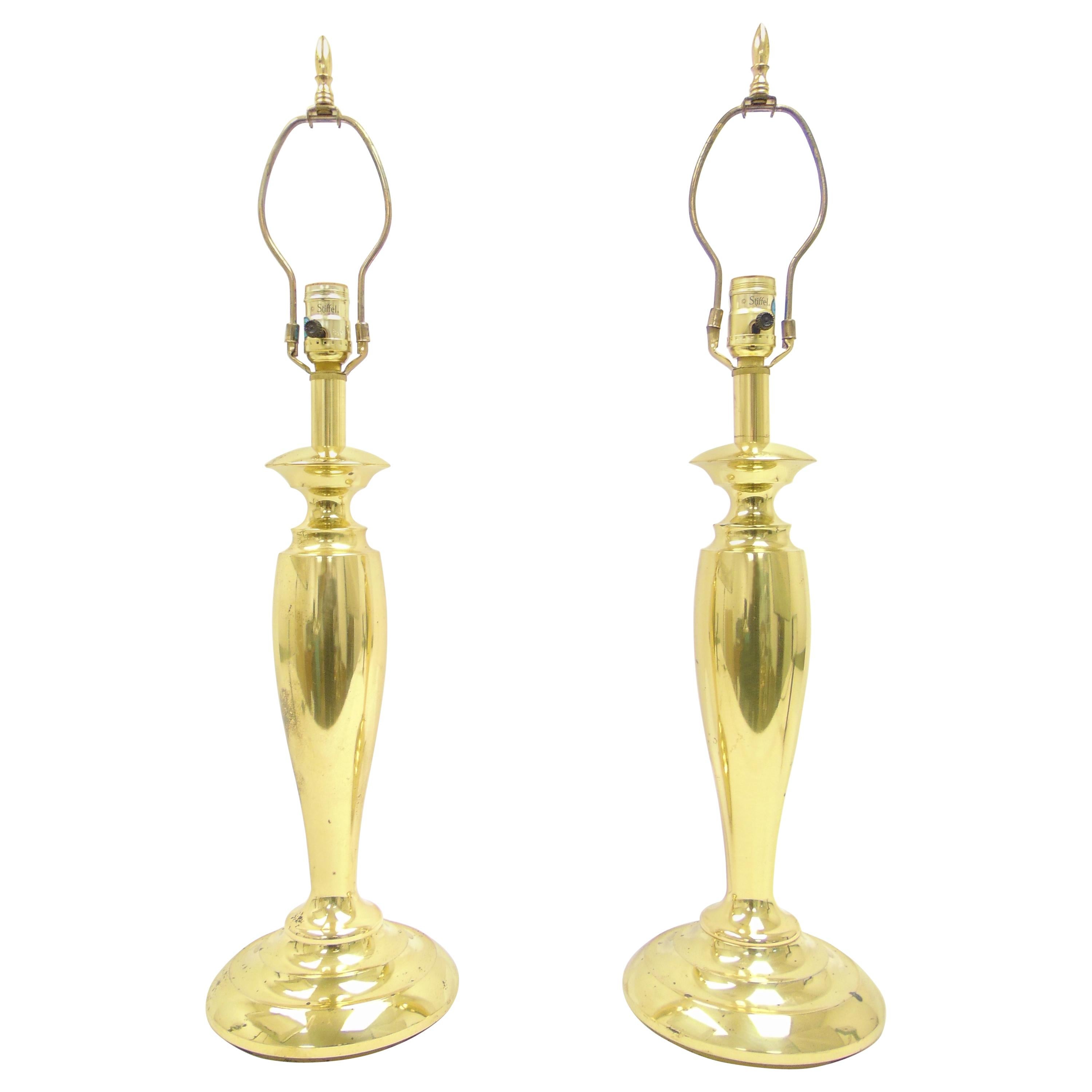 Pair of Polished Gold Brass Table Lamps For Sale at 1stdibs