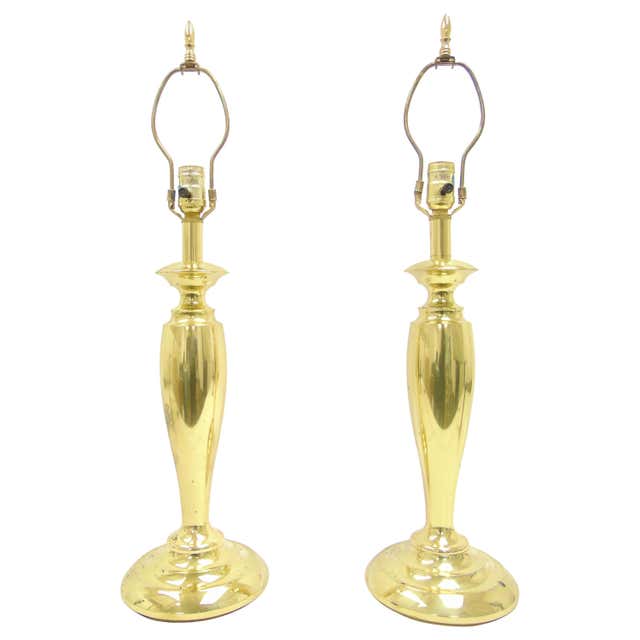 Pair of Polished Gold Brass Table Lamps For Sale at 1stdibs