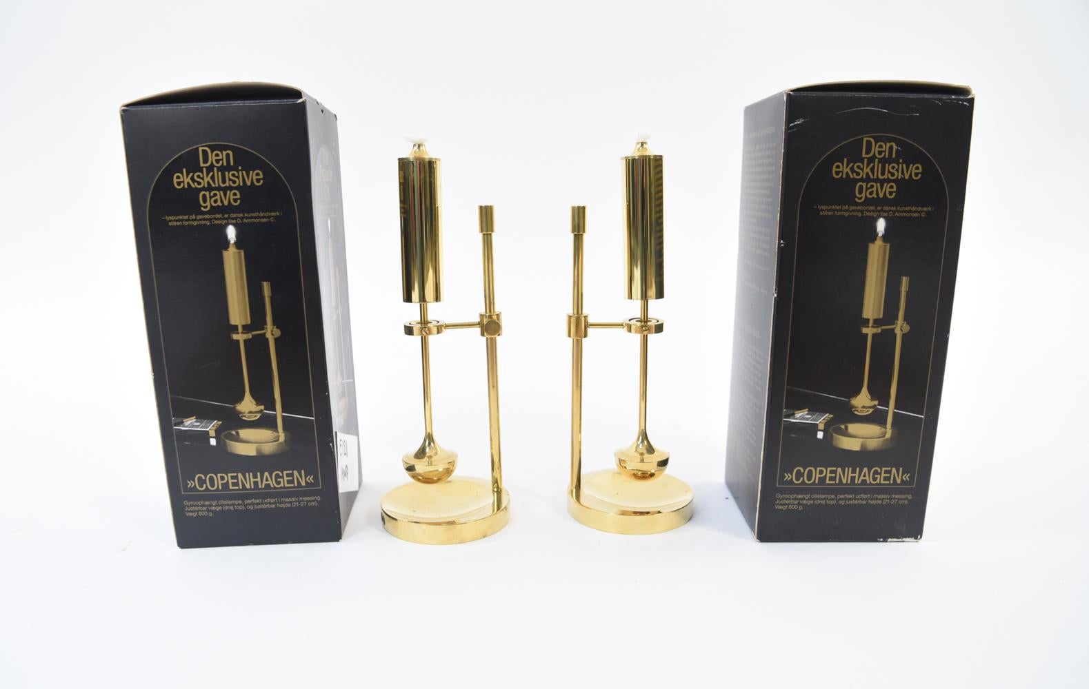 Pair of Brass Midcentury Copenhagen Gyro Oil Lamps 4