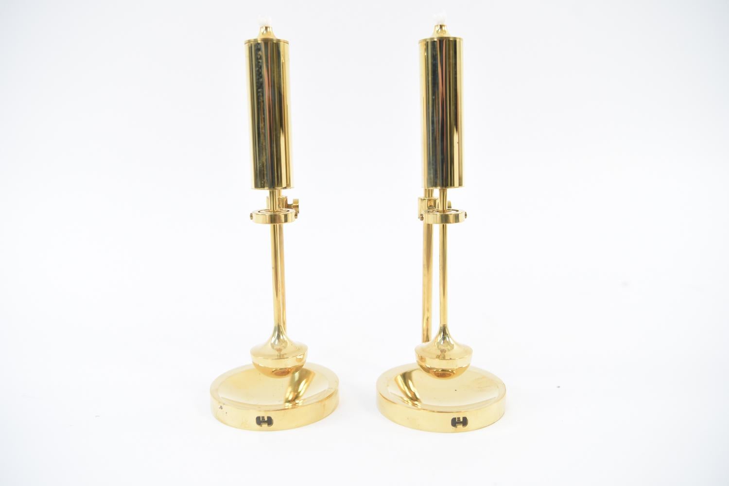 Pair of Brass Midcentury Copenhagen Gyro Oil Lamps In Excellent Condition In Norwalk, CT