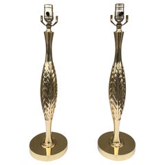 Pair of Brass Midcentury Hollywood Regency Laurel Table Lamps