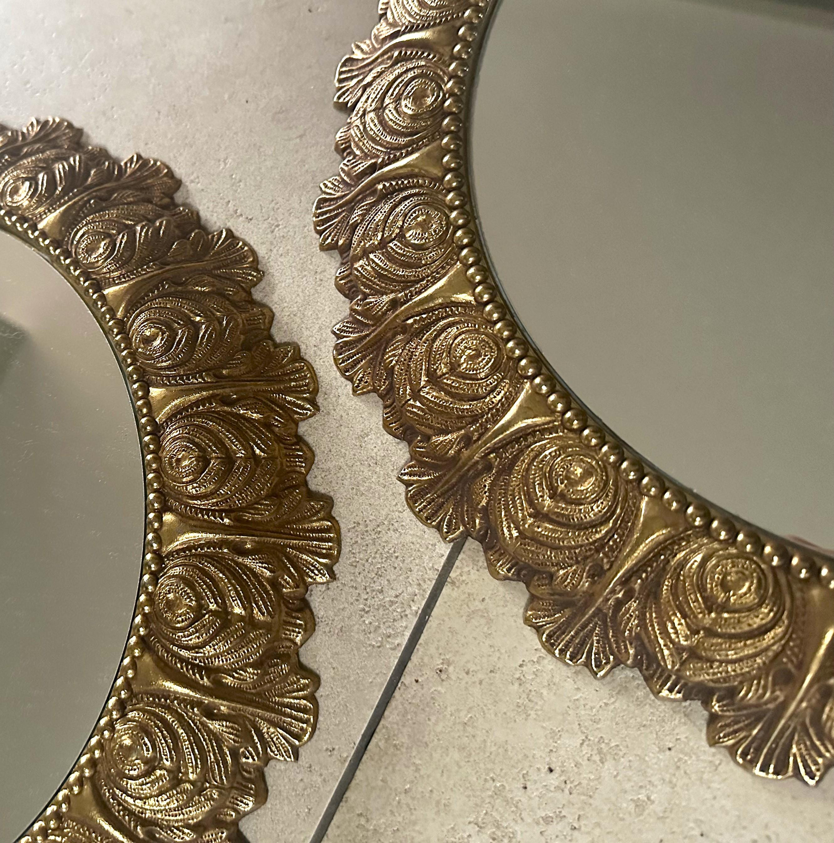 Pair of Brass Mid-Century Mirrors, France 1950s For Sale 7