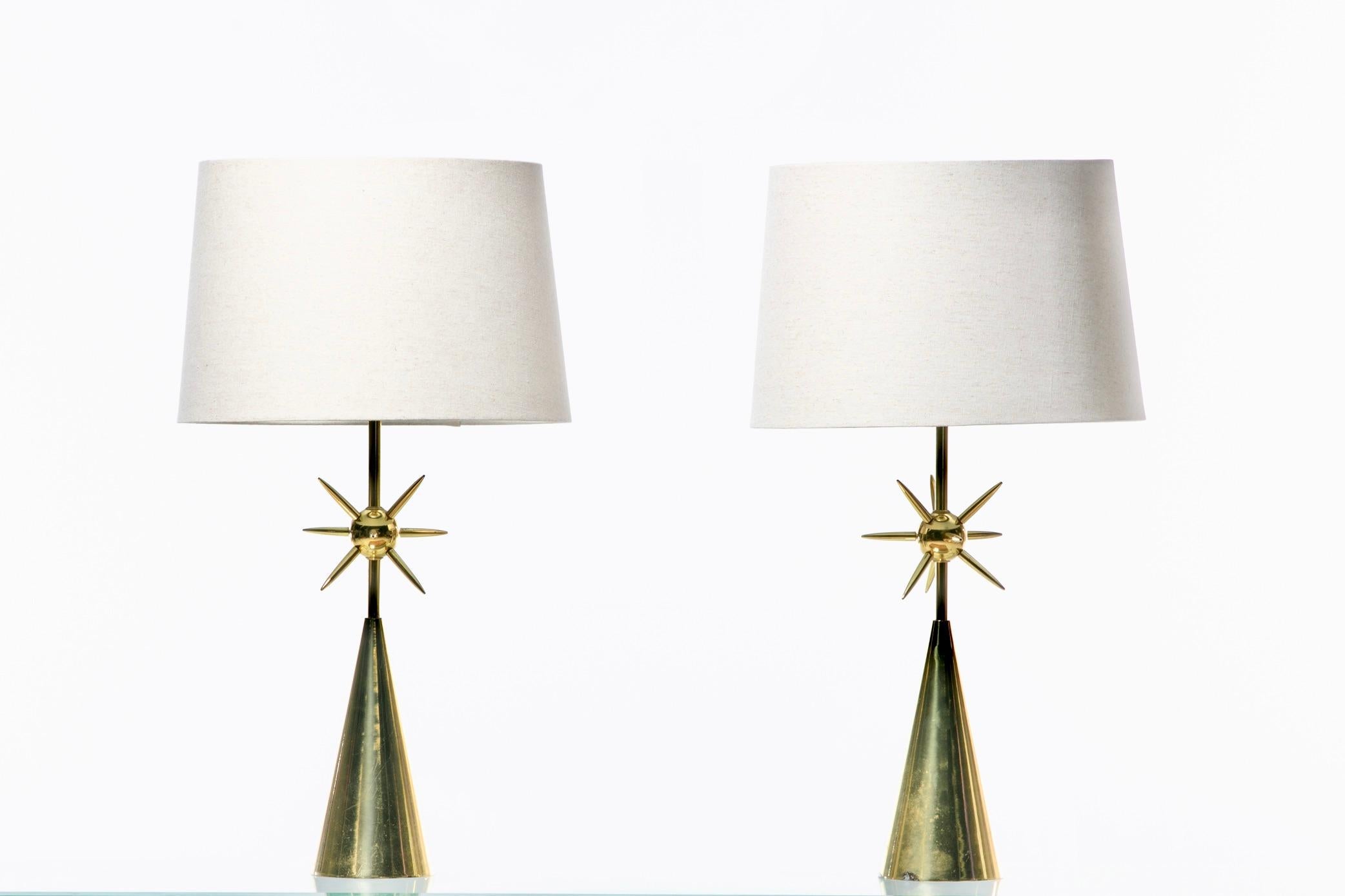 Pair of Brass Mid-Century Modern Sputnik Table Lamps, C 1950s 3