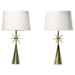 Paire de lampes de table spoutnik en laiton, C 1950s
