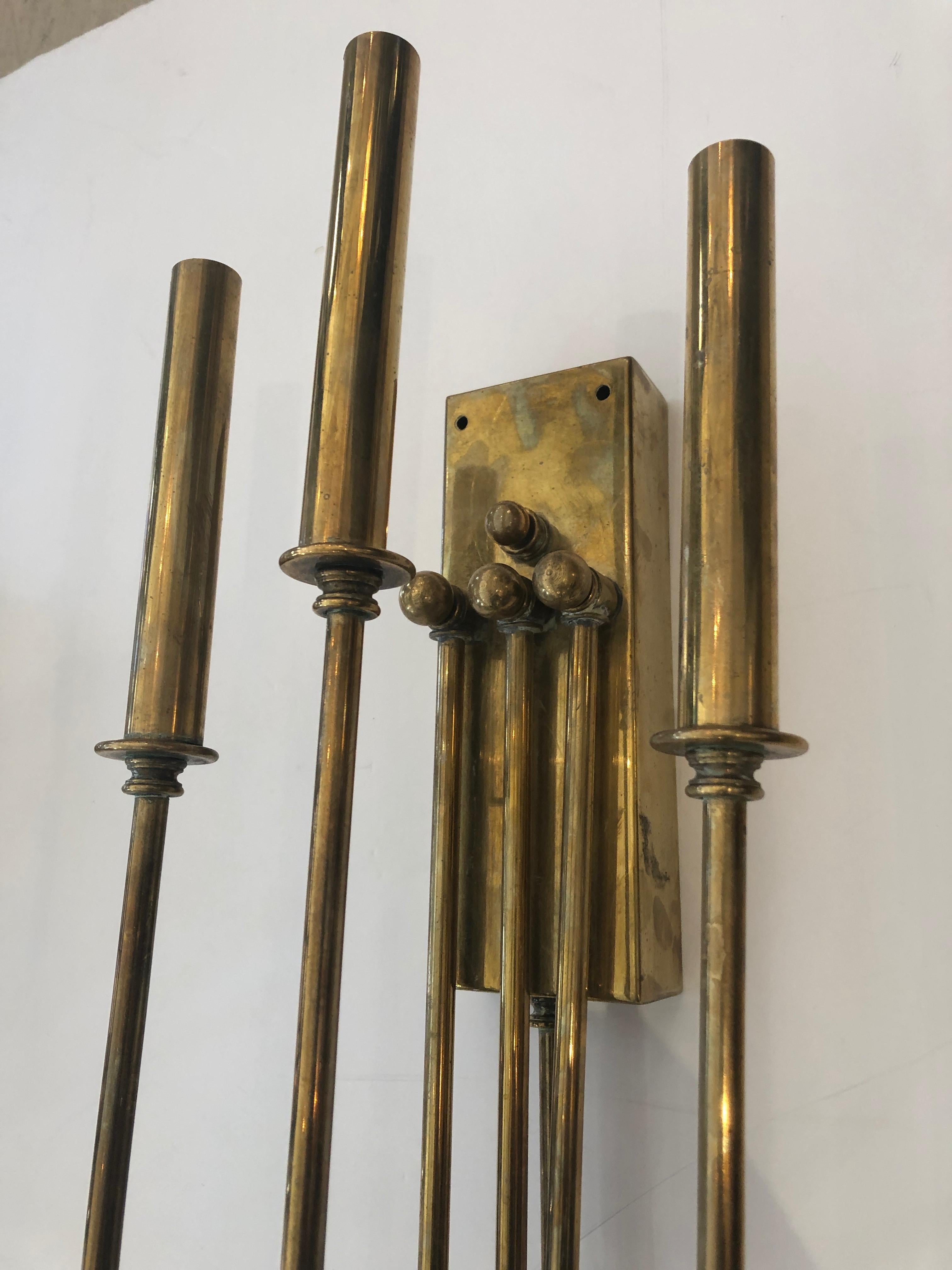 Mid-20th Century Pair of Brass Mid-Century Modern Wall Sconces in the Style of Tommi Parzinger