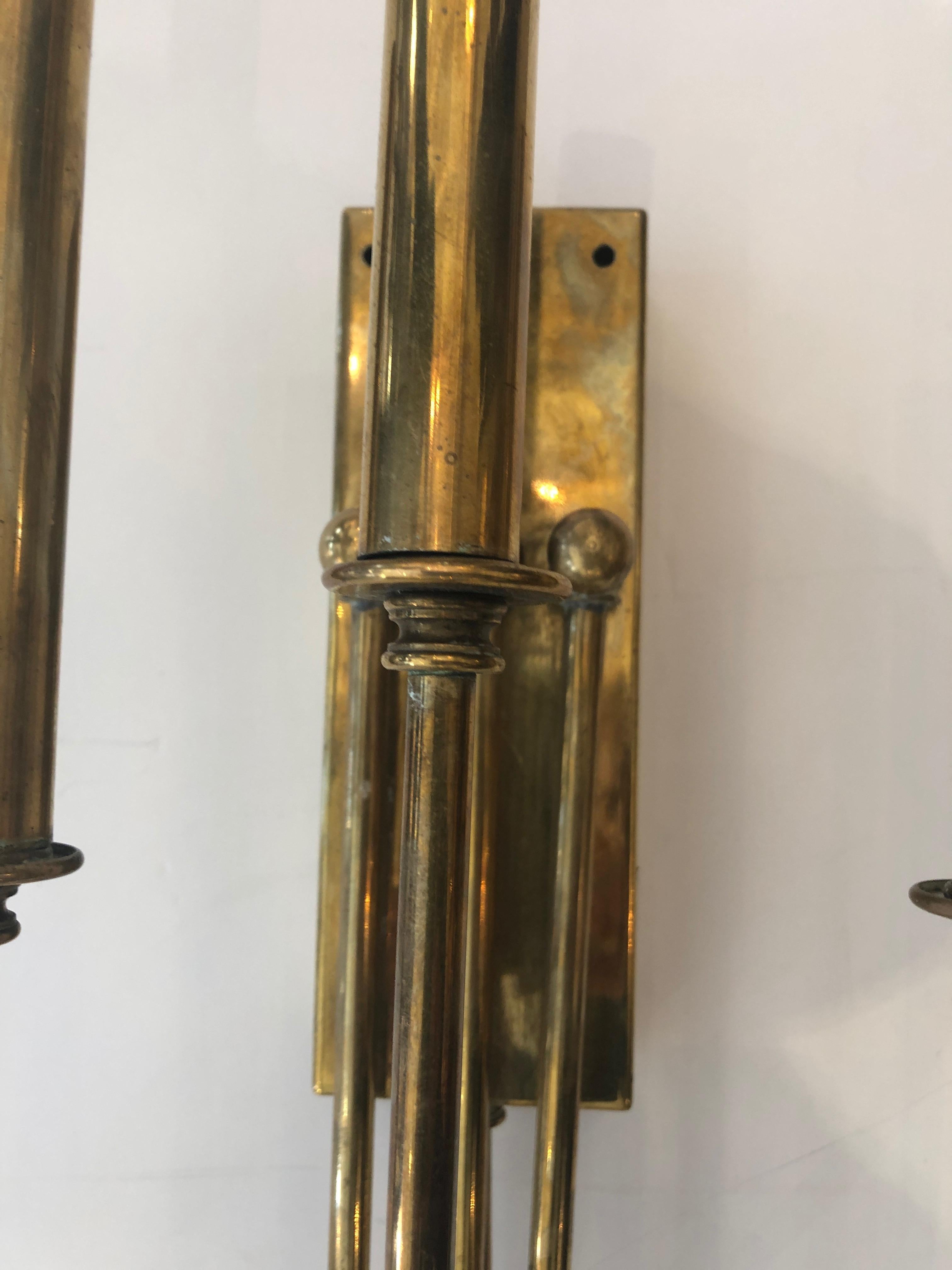 Pair of Brass Mid-Century Modern Wall Sconces in the Style of Tommi Parzinger 2