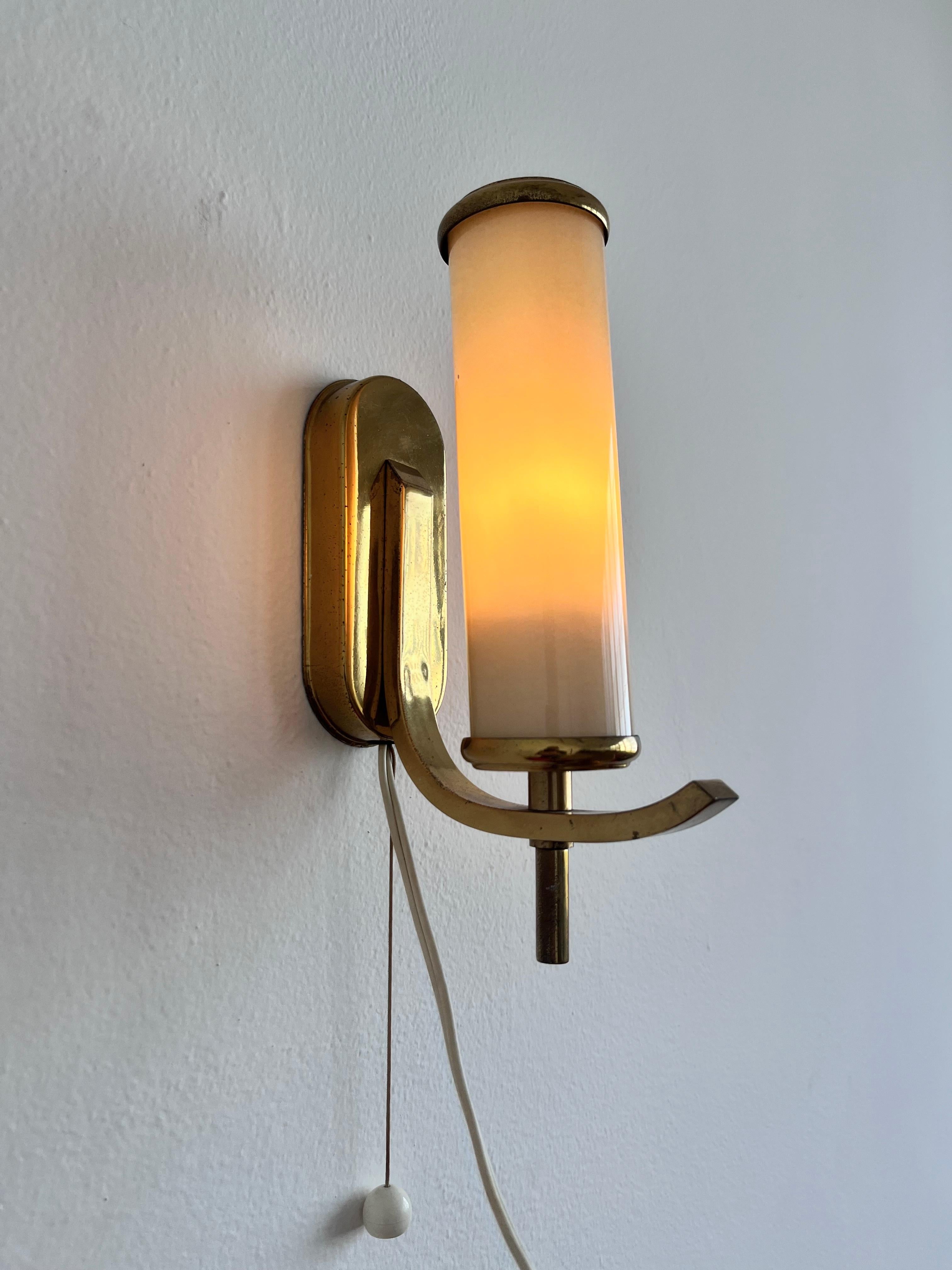 Pair of brass milk glass Bauhaus / Art deco Wall Lamps - 1930s  In Good Condition In Praha, CZ