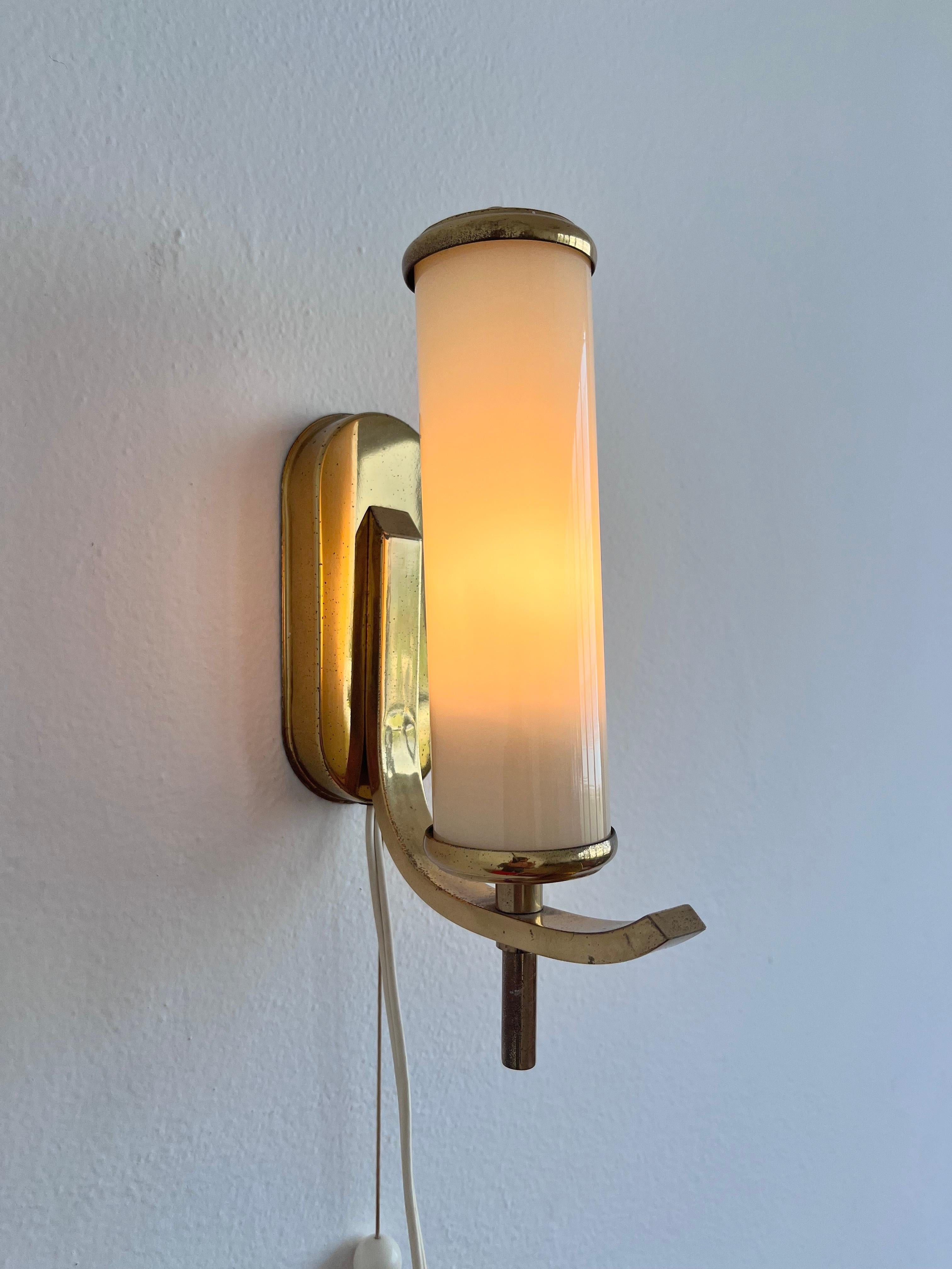 Mid-20th Century Pair of brass milk glass Bauhaus / Art deco Wall Lamps - 1930s 