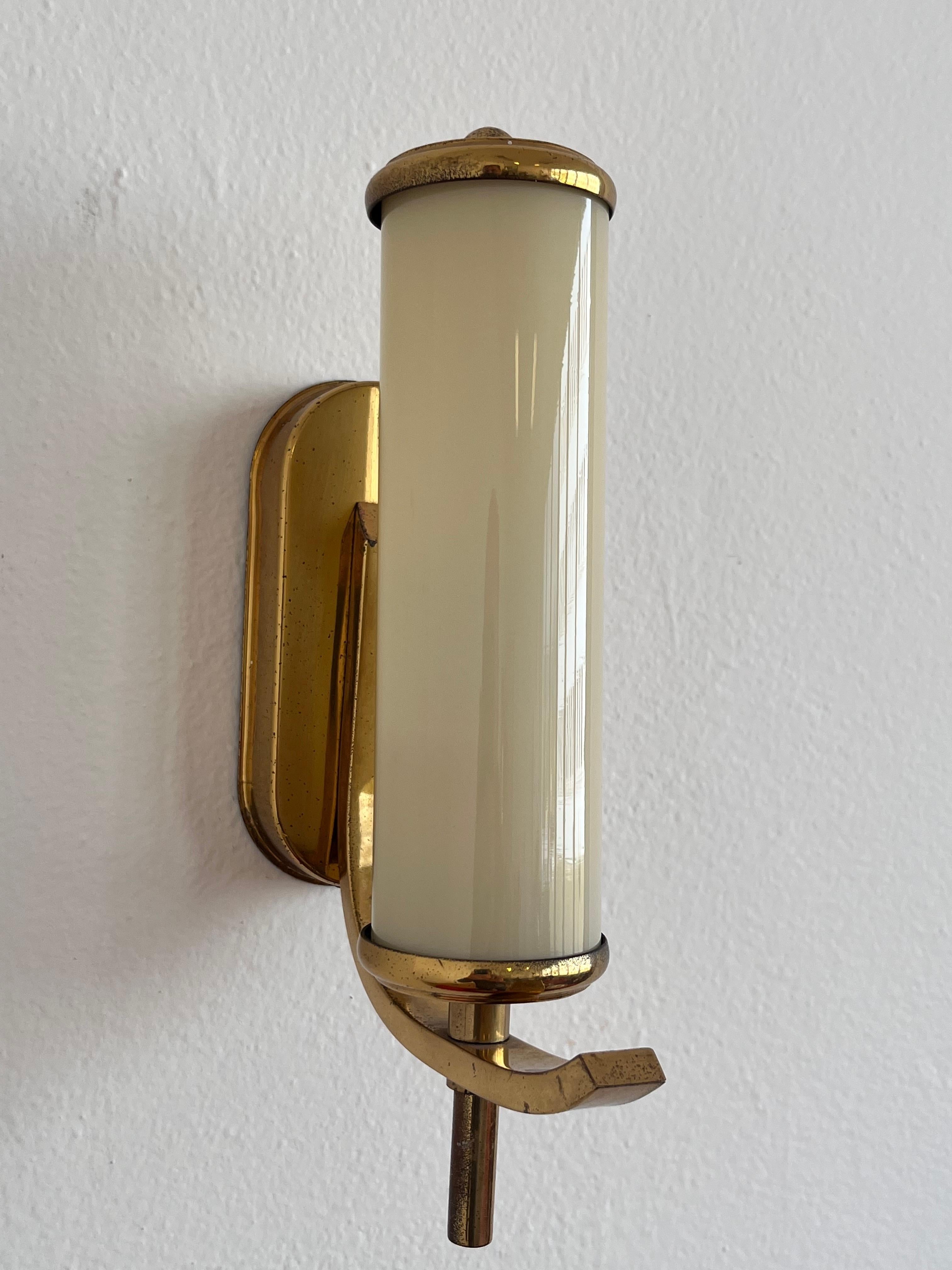 Pair of brass milk glass Bauhaus / Art deco Wall Lamps - 1930s  1