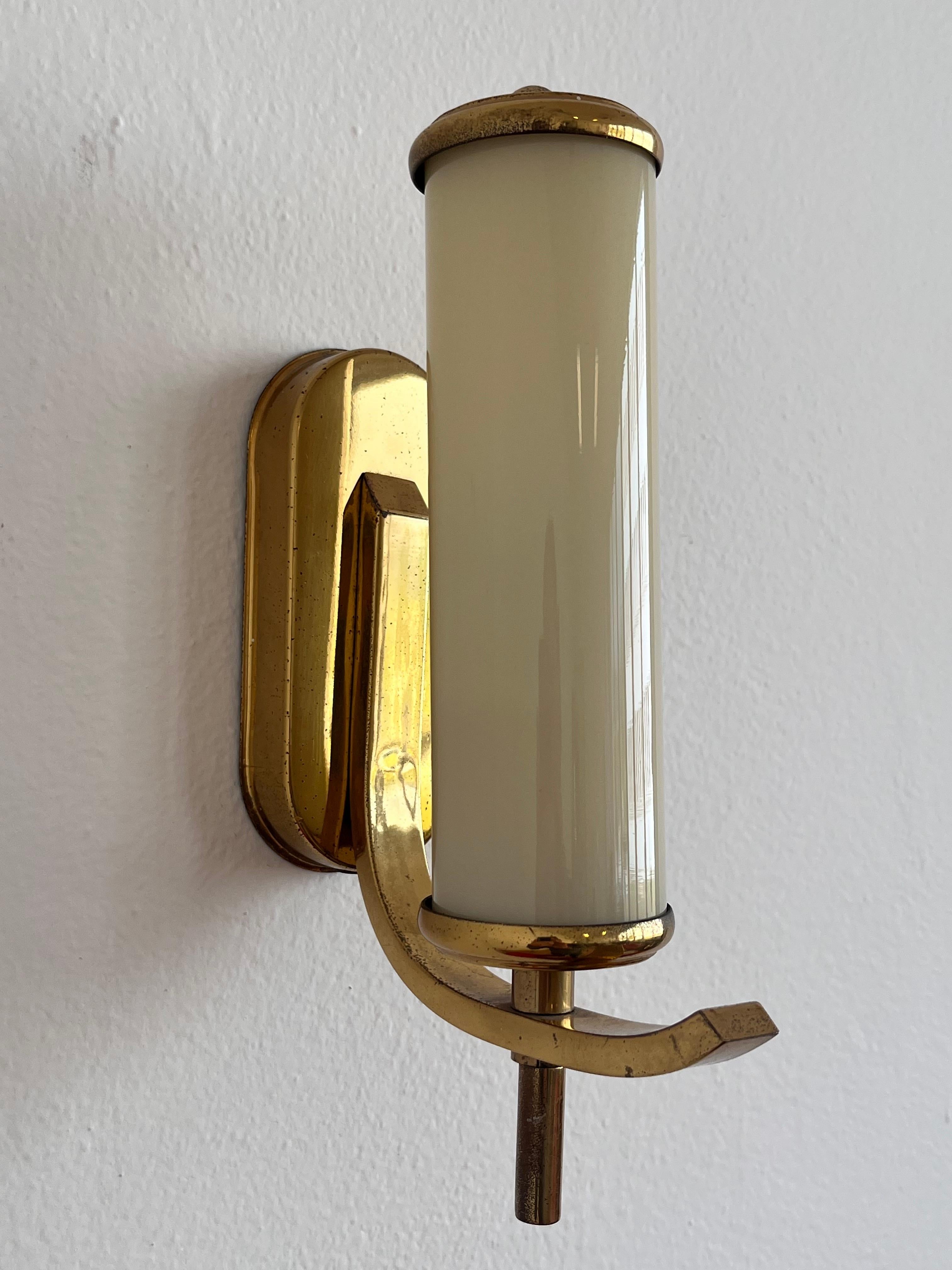 Pair of brass milk glass Bauhaus / Art deco Wall Lamps - 1930s  2