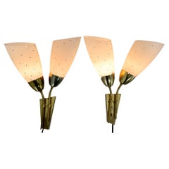 Pair of Brass & Milk Glass Wall Lamps by Kamenický Šenov Glassworks, 1960s
