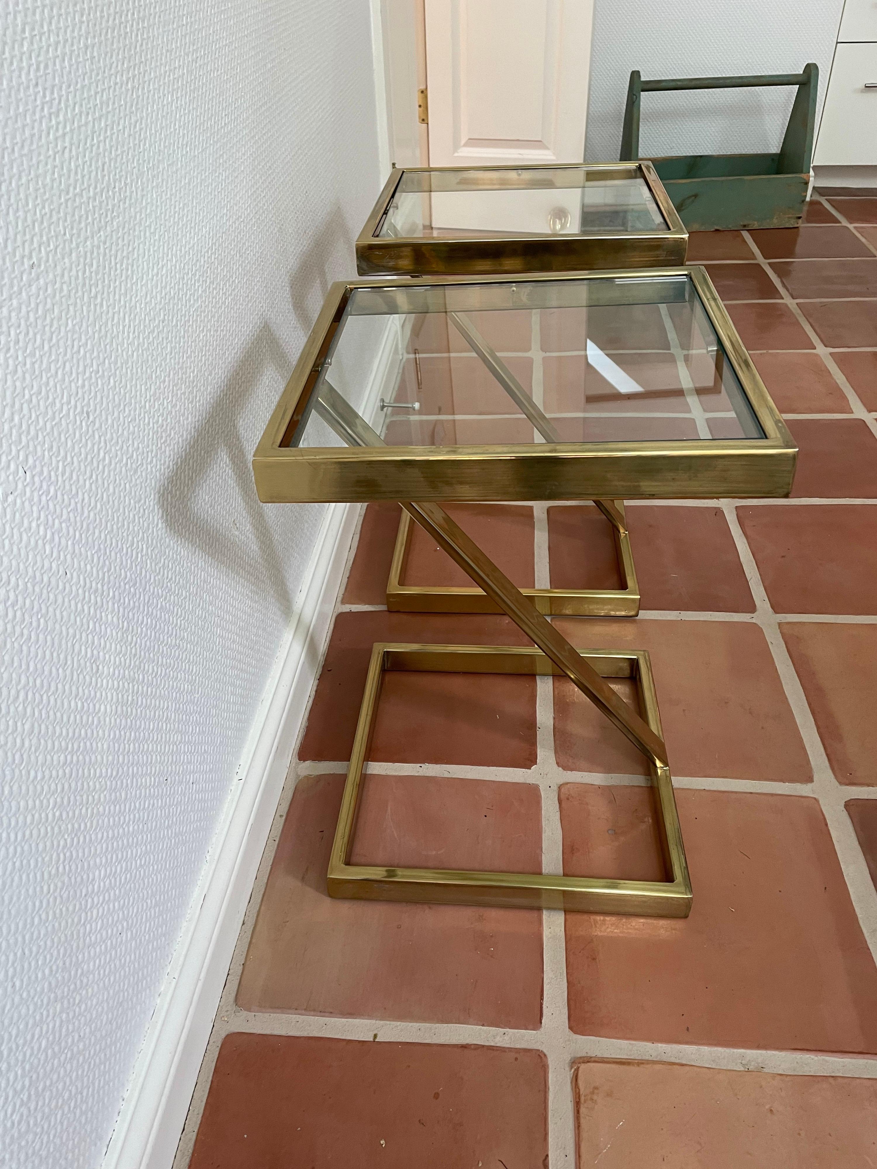 Pair of Brass Milo Baughman Z Side Tables 1