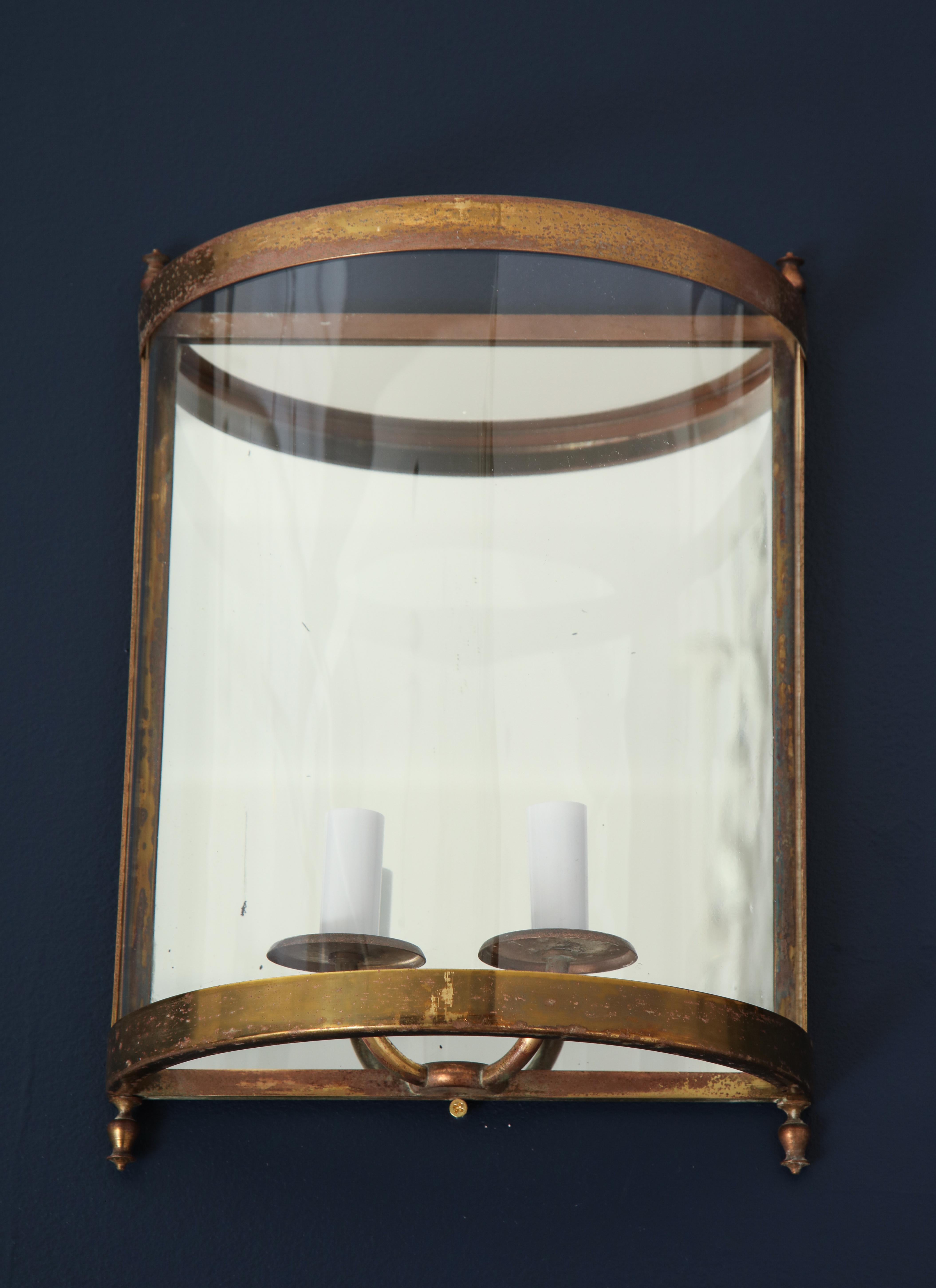 Pair of Brass Mirror and Glass Neoclassical Sconces, France, 1960s For Sale 5