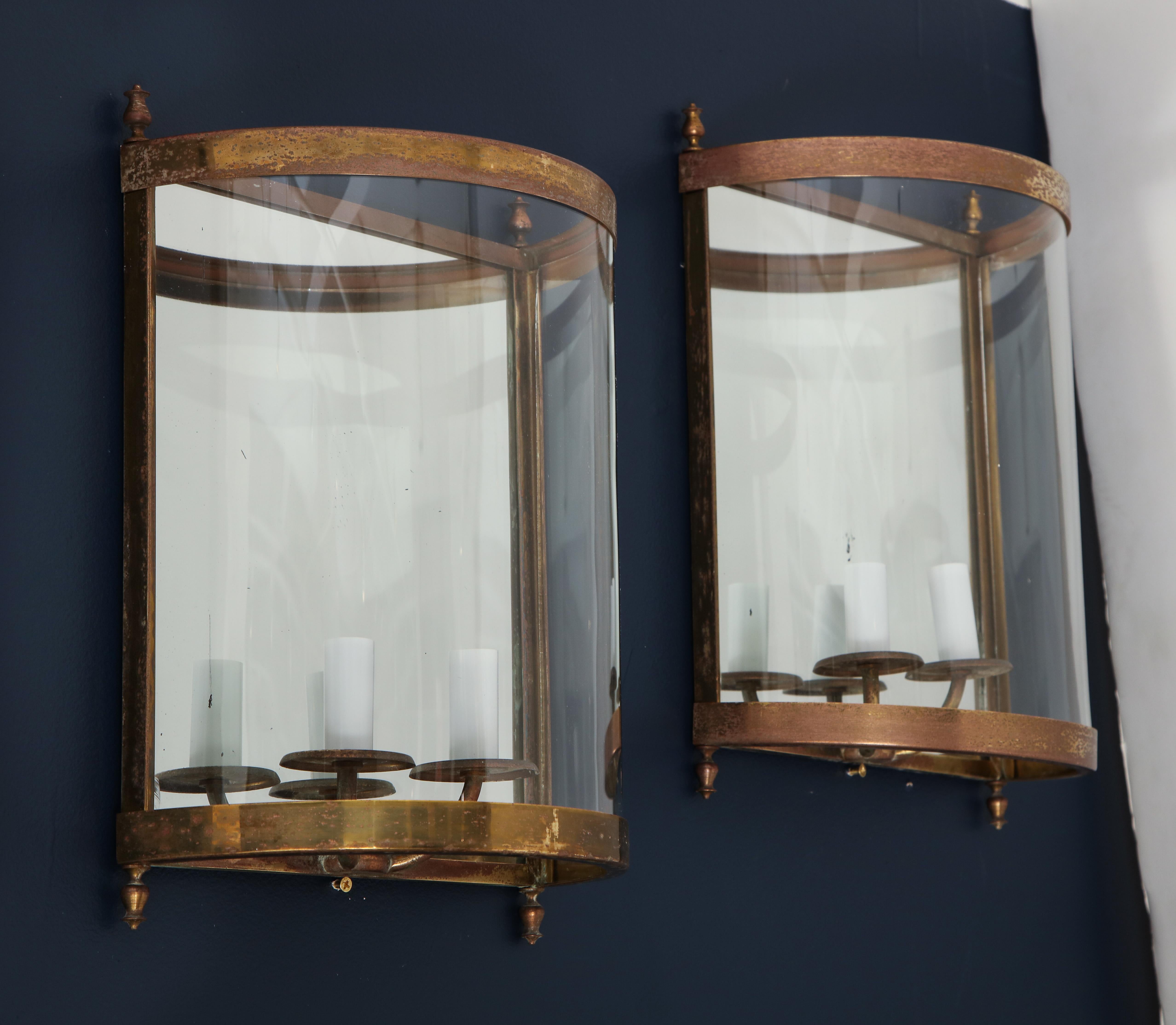 Pair of Brass Mirror and Glass Neoclassical Sconces, France, 1960s For Sale 2