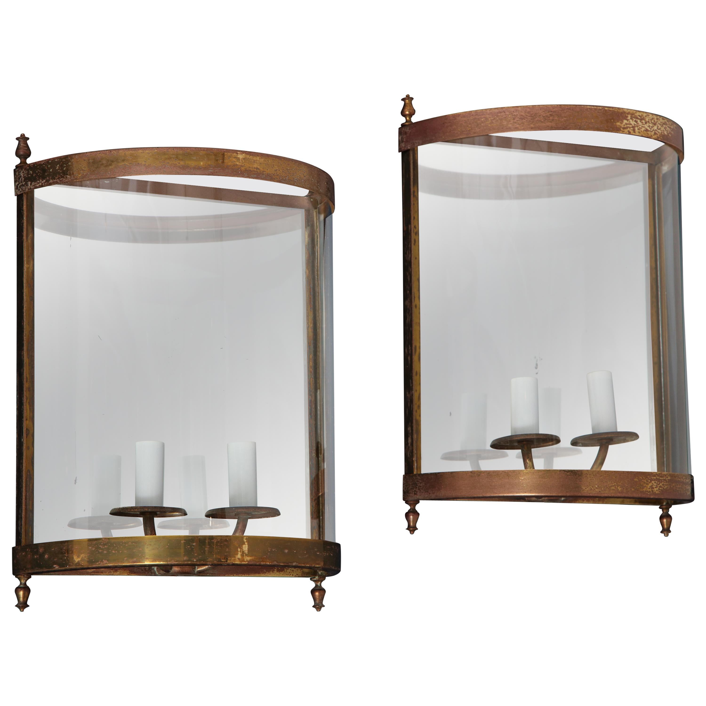 Pair of Brass Mirror and Glass Neoclassical Sconces, France, 1960s
