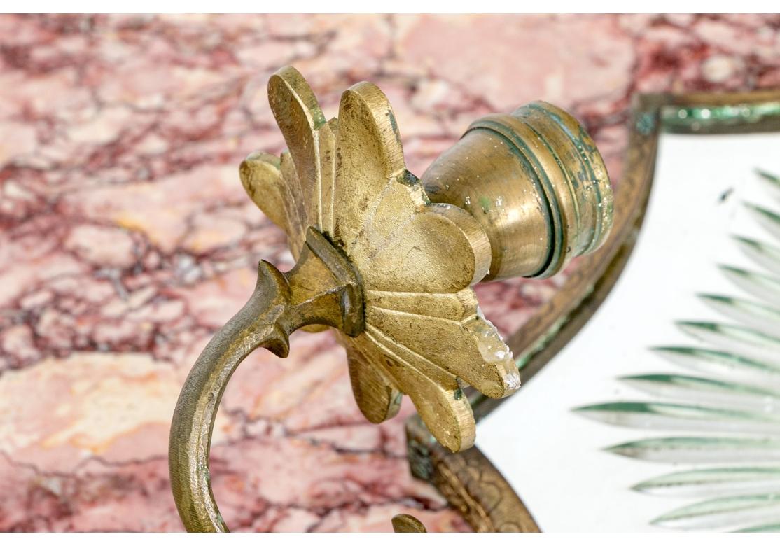 American Pair Of  Brass Mirrored Wall Candle Sconces Attributed to  Edward Caldwell For Sale