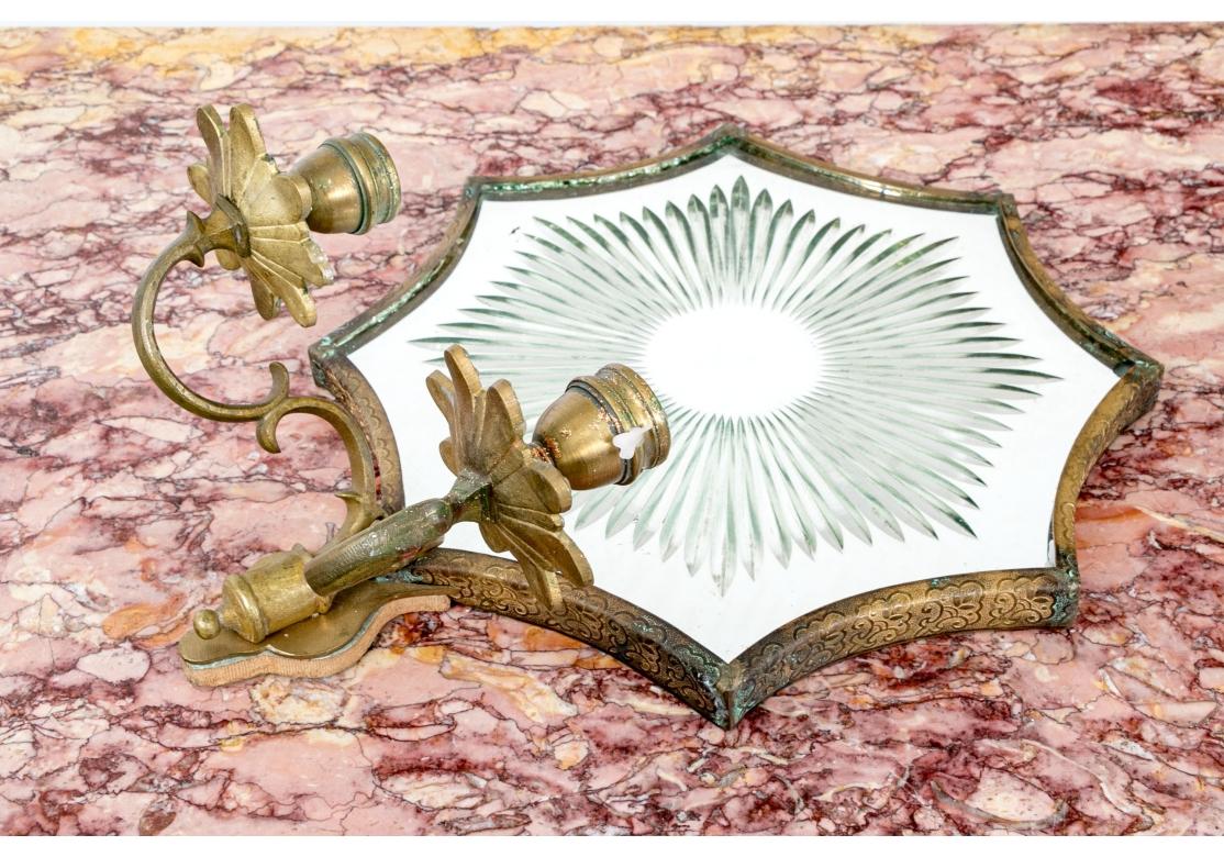 Pair Of  Brass Mirrored Wall Candle Sconces Attributed to  Edward Caldwell In Distressed Condition For Sale In Bridgeport, CT