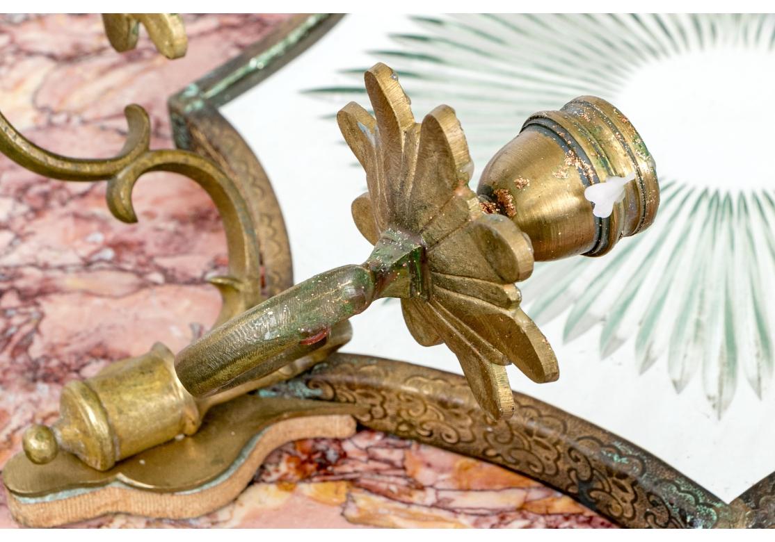 20th Century Pair Of  Brass Mirrored Wall Candle Sconces Attributed to  Edward Caldwell For Sale