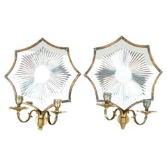 Pair Of  Brass Mirrored Wall Candle Sconces Attributed to  Edward Caldwell