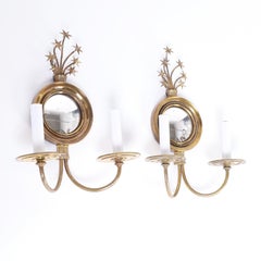 Pair of Brass & Mirrored Wall Sconces with Stars