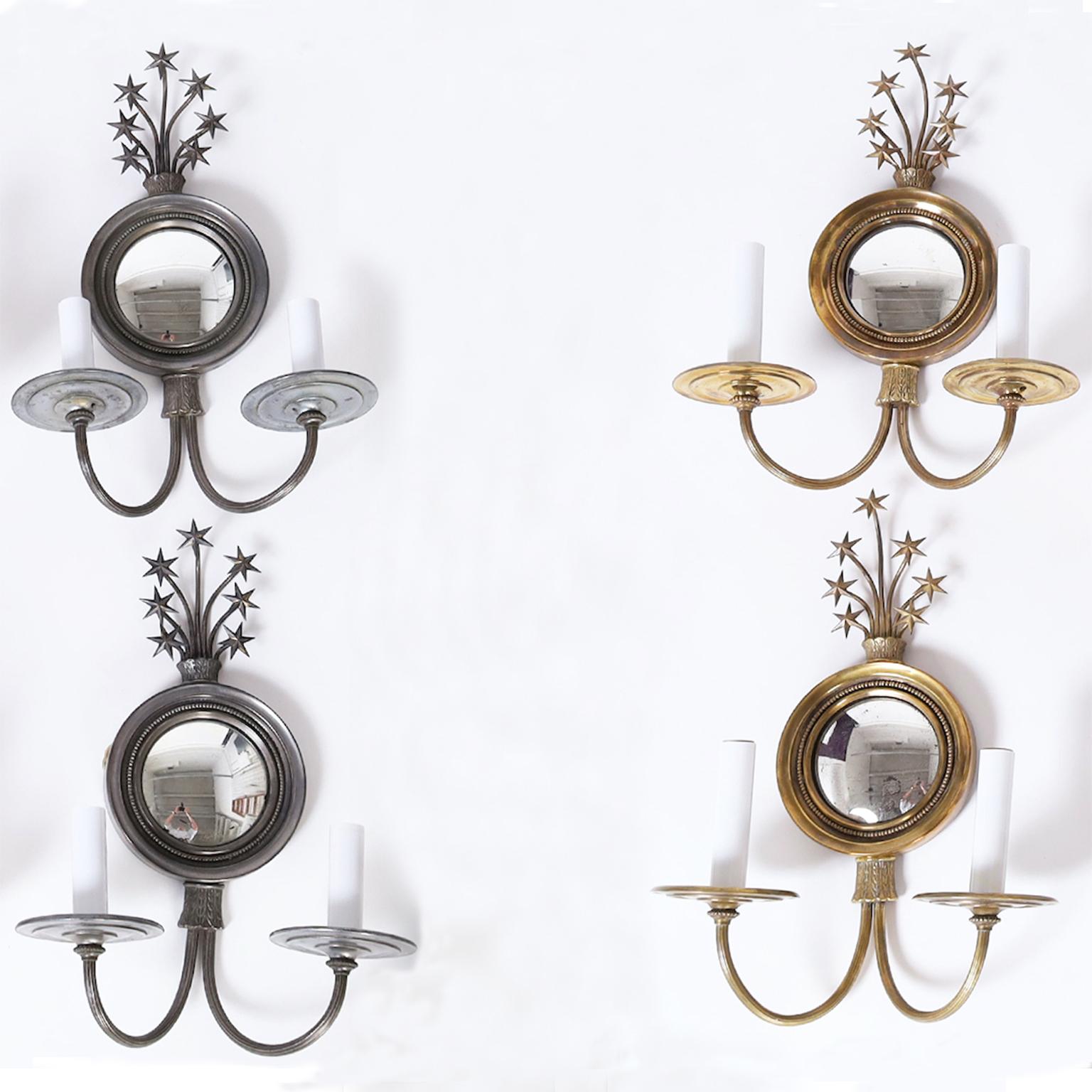Pair of Brass & Mirrored Wall Sconces with Stars 1