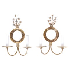 Pair of Brass & Mirrored Wall Sconces with Stars