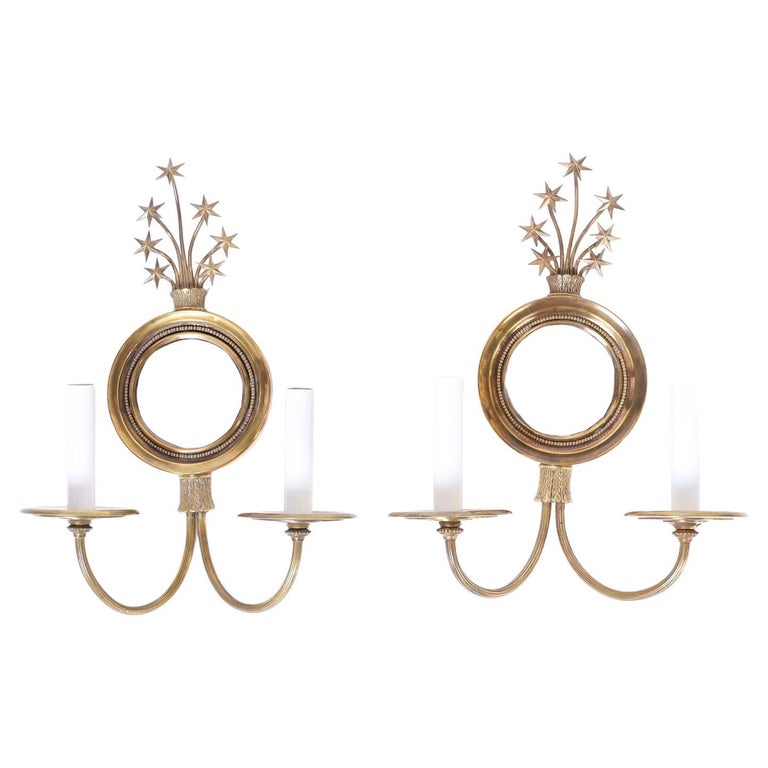 Pair of Brass and Mirrored Wall Sconces with Stars For Sale at 1stDibs