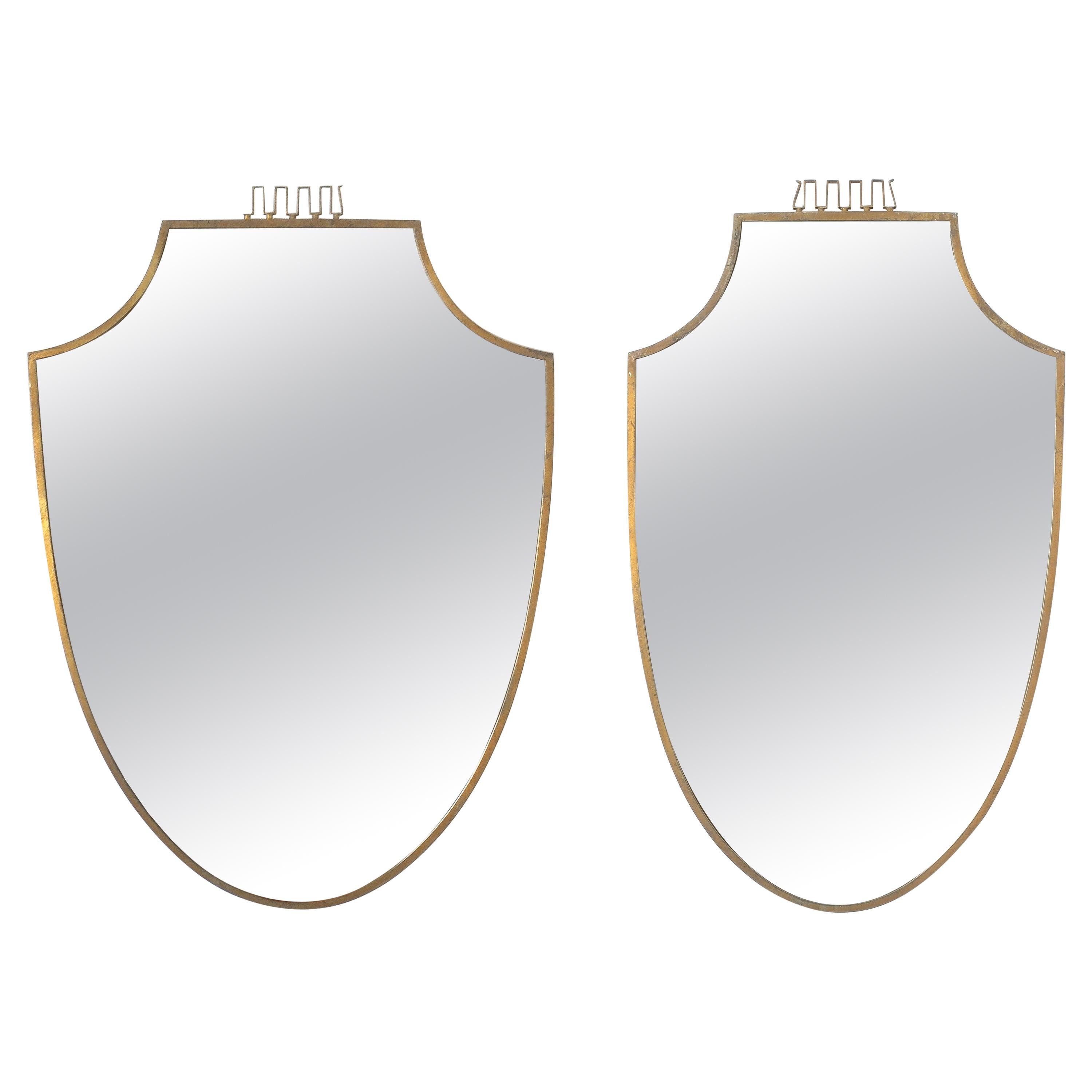 Pair of Brass Mirrors, Midcentury, Italy