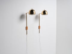 Pair of Brass Model V-75 Wall Lamps, Eje Ahlgren for Bergboms, Sweden, 1960s