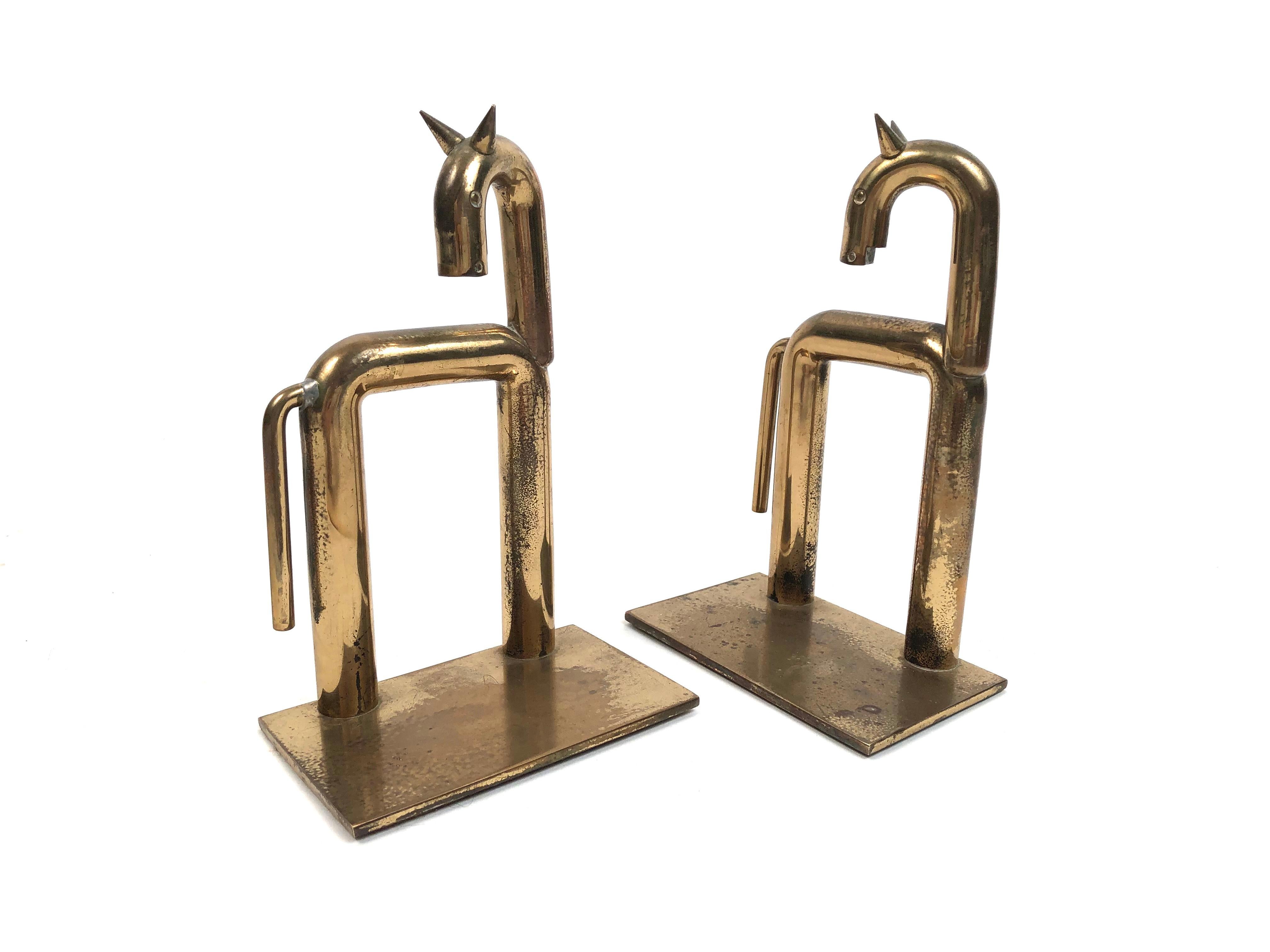 Cast Pair of Brass Modernist Horse Bookends Designed By Walter von Nessen, circa 1931