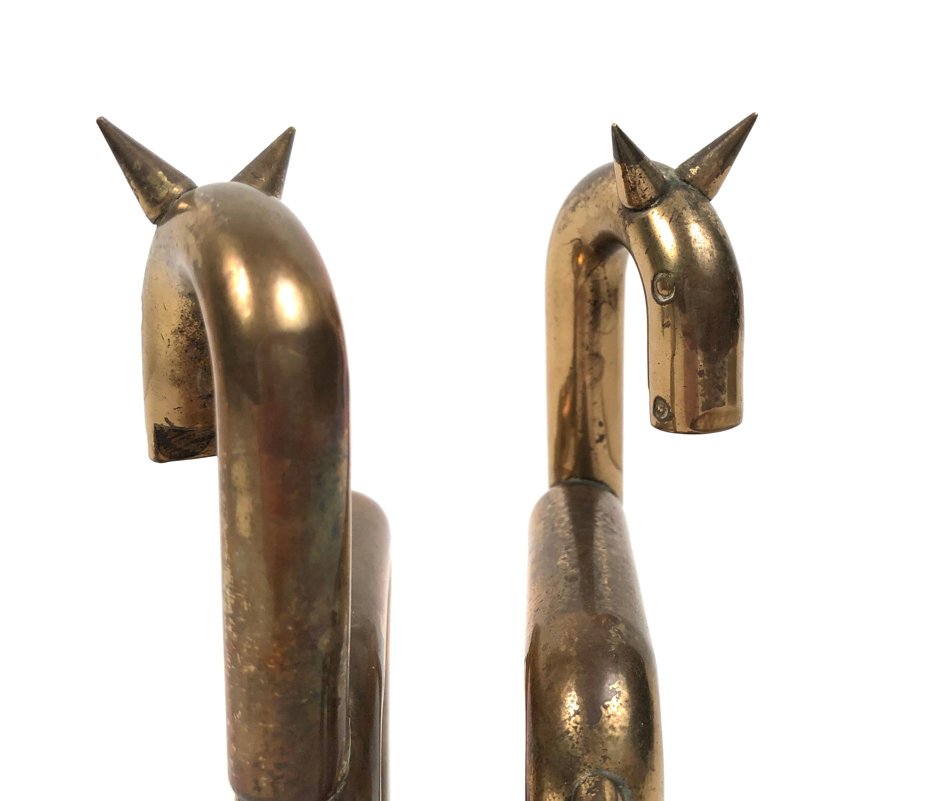 Mid-20th Century Pair of Brass Modernist Horse Bookends Designed By Walter von Nessen, circa 1931