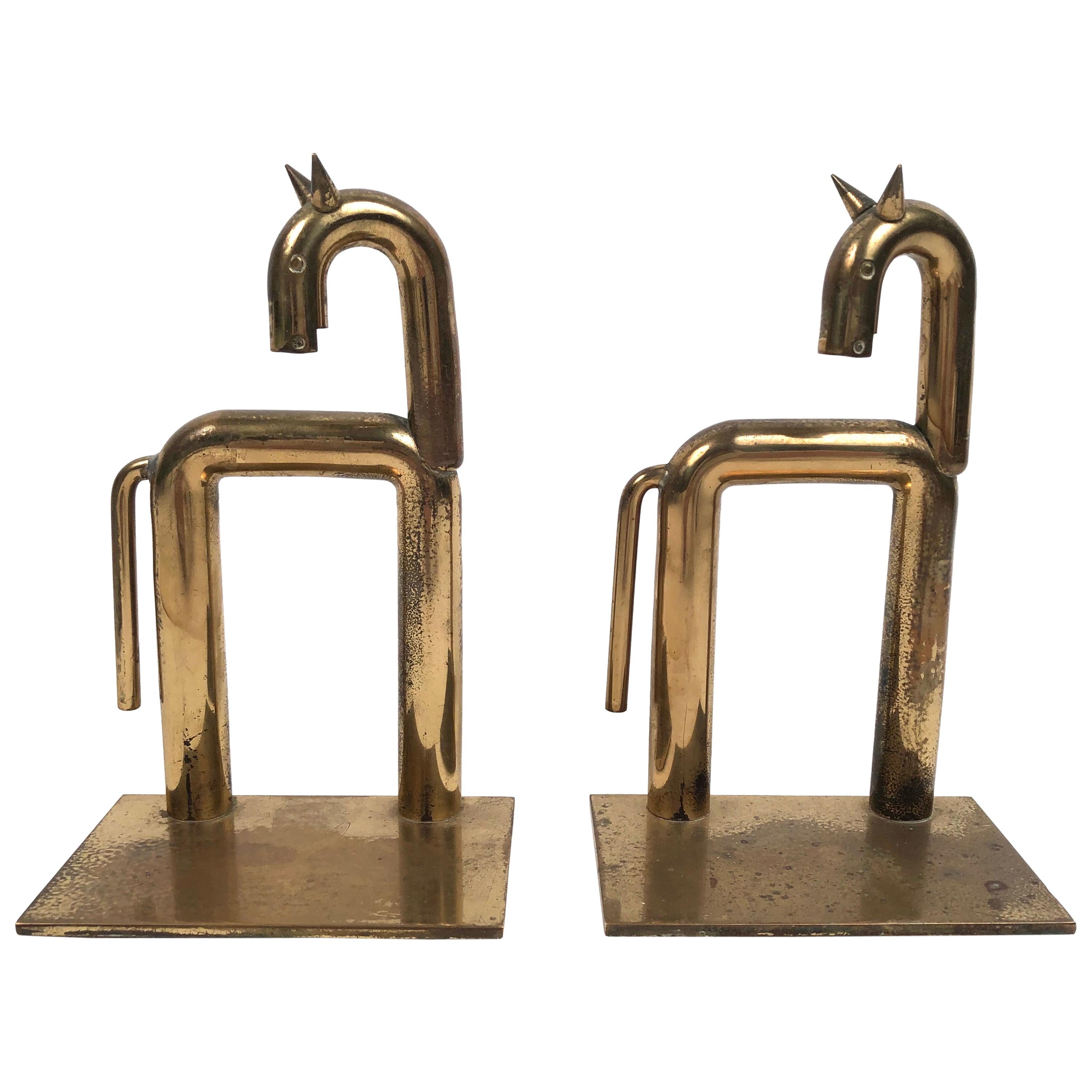 Pair of Brass Modernist Horse Bookends Designed By Walter von Nessen, circa 1931