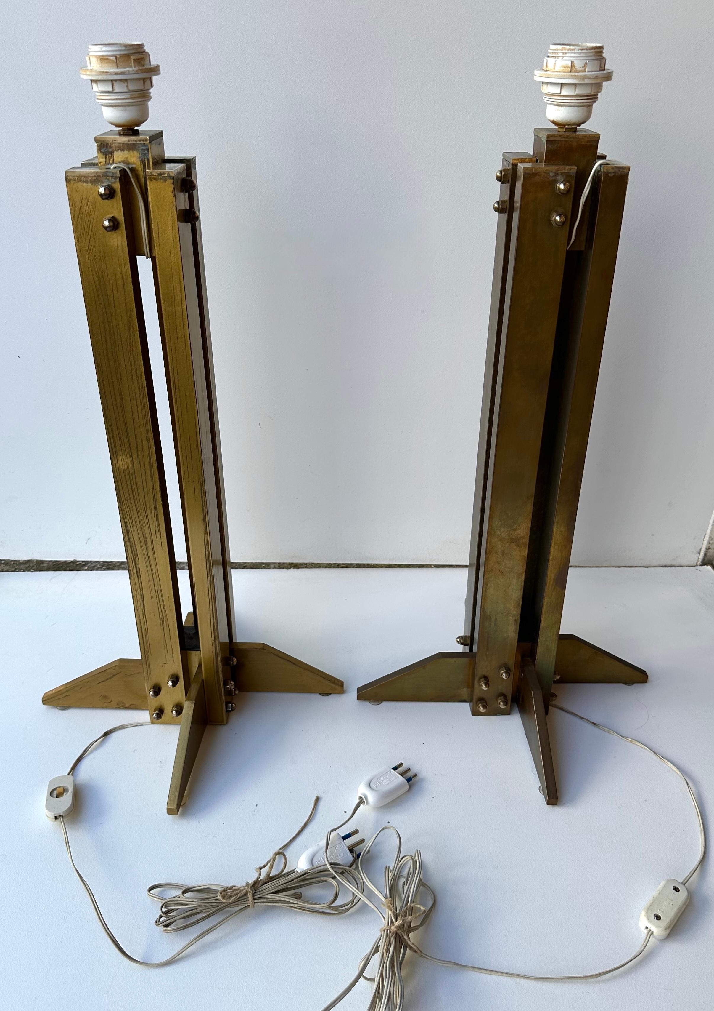 Late 20th Century Pair of Brass Modernist Lamps. Italy, 1970s For Sale