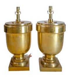 Pair of Brass Monumental Urn Lamps