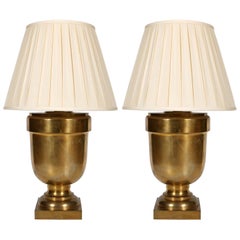 Pair of Brass Monumental Urn Lamps