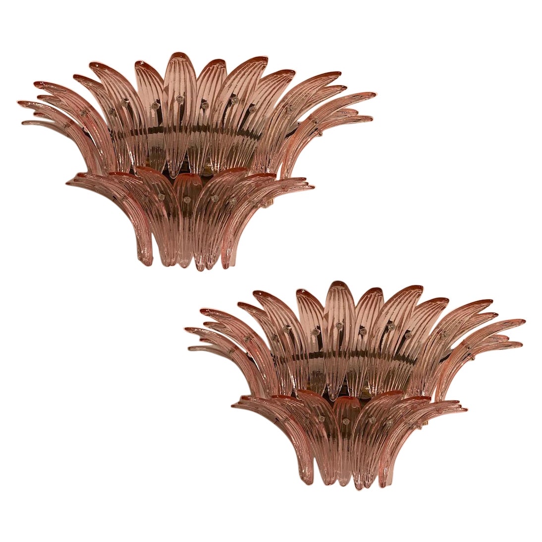 Pair of Brass Mounted Pink Palmette Sconces For Sale