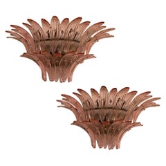 Pair of Brass Mounted Pink Palmette Sconces
