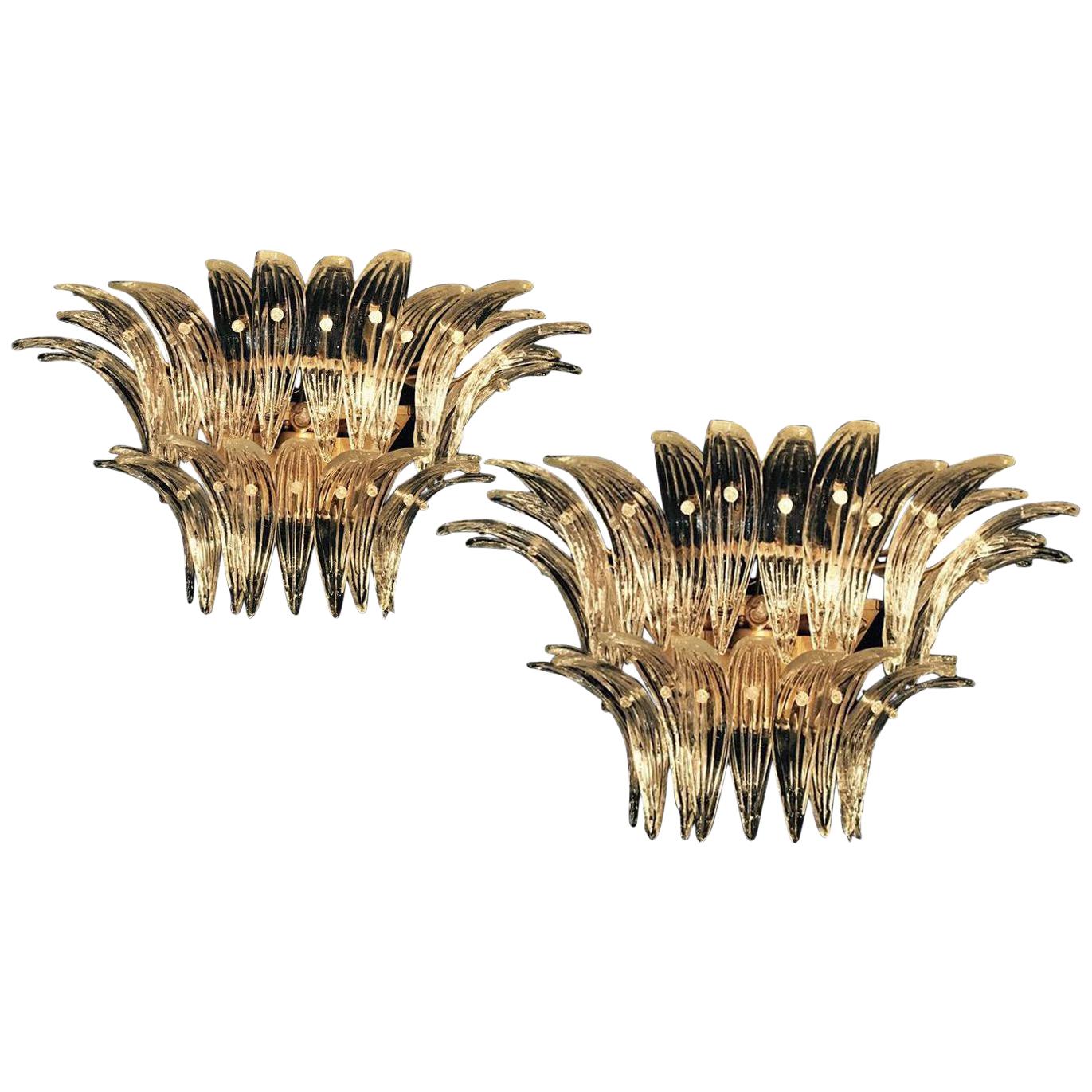 Paire d'appliques en laiton de la célèbre « Palmette » de Barovier & Toso, 1960