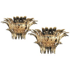 Paire d'appliques en laiton de la célèbre « Palmette » de Barovier & Toso, 1960