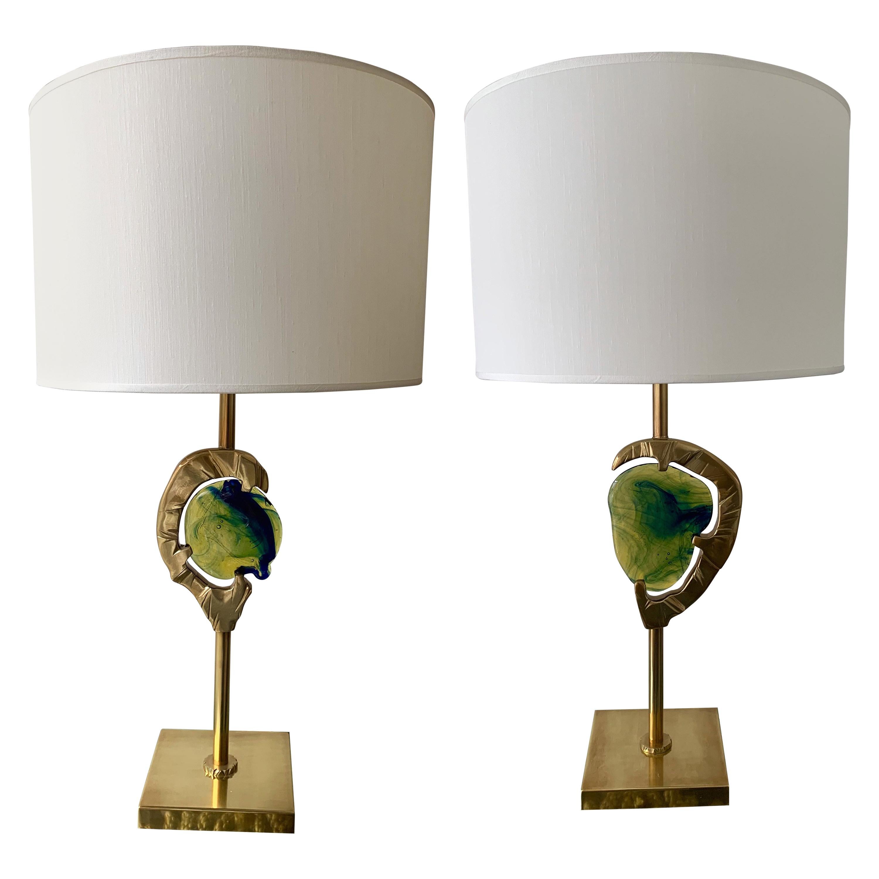 Pair of Brass Murano Glass Lamps by Esperia, Italy, 1990s
