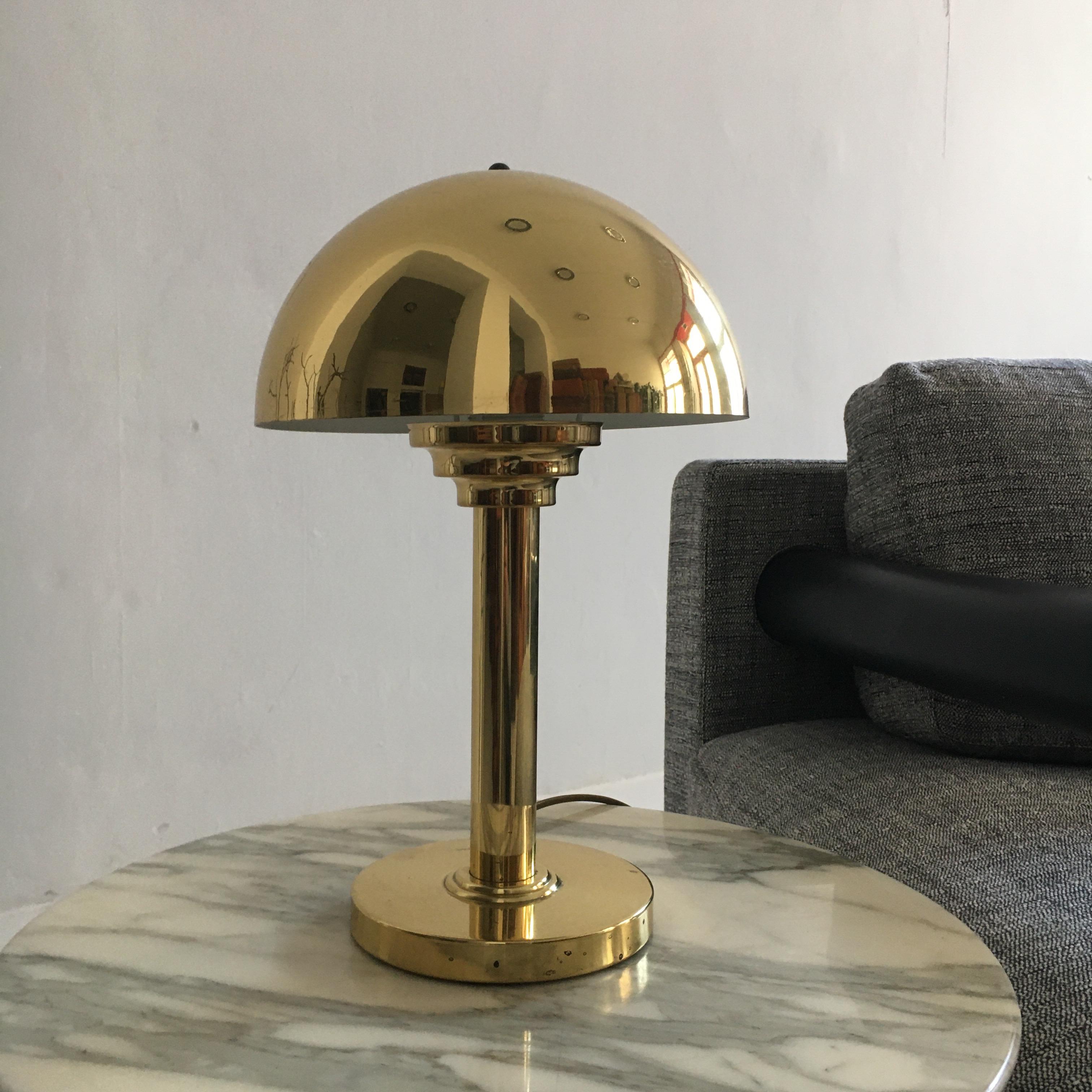 Austrian Pair of Art Deco Brass Mushroom Table Lamps, Austria, 1970s