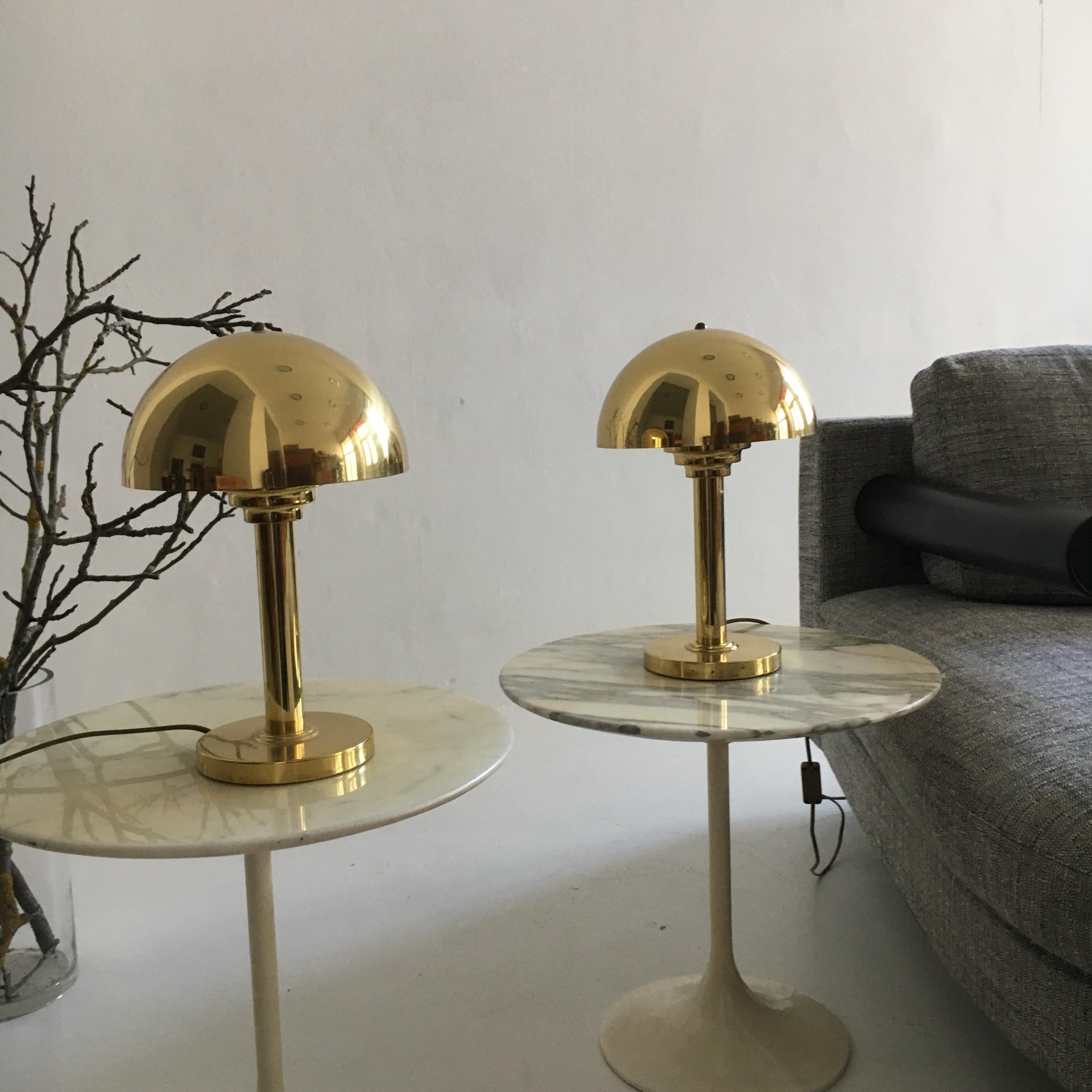 Pair of Art Deco Brass Mushroom Table Lamps, Austria, 1970s 1