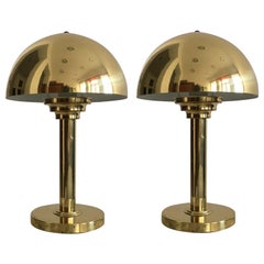 Pair of Art Deco Brass Mushroom Table Lamps, Austria, 1970s
