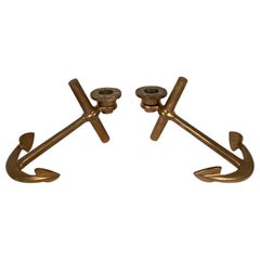 Pair of Brass Nautical Anchor Form Candlesticks