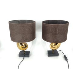 Pair of brass nautilus table lamps, 1970s - France