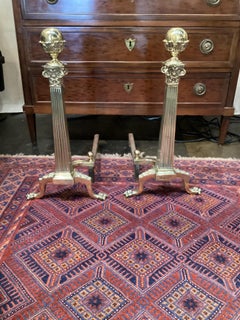 Pair of Brass Neoclassical Style Andirons