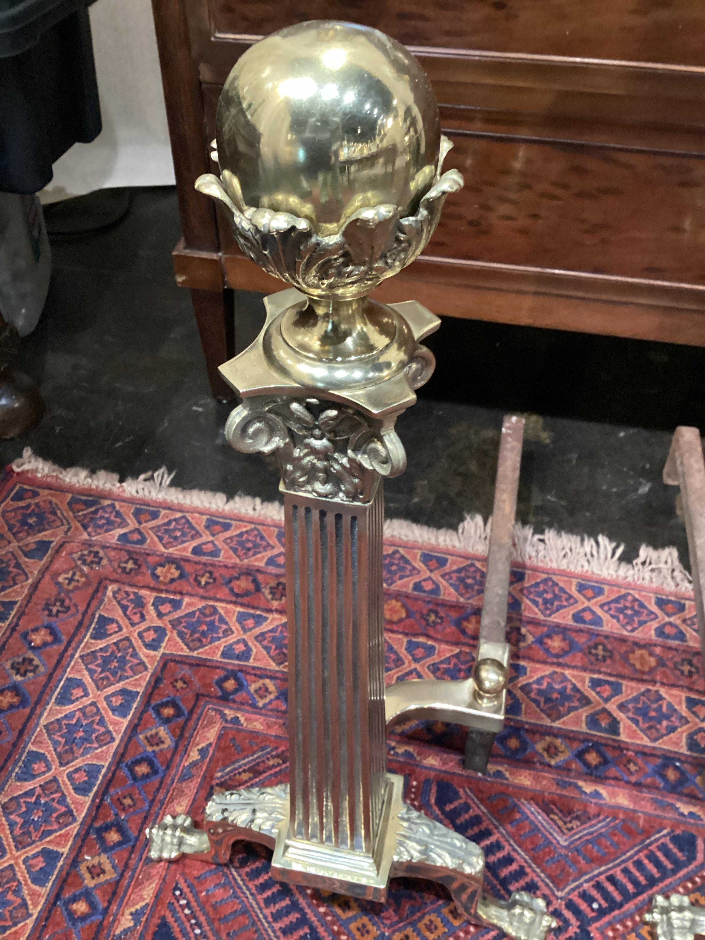 Pair of Brass Neoclassical Style Andirons  For Sale 1