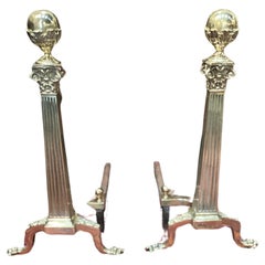 Pair of Brass Neoclassical Style Andirons 