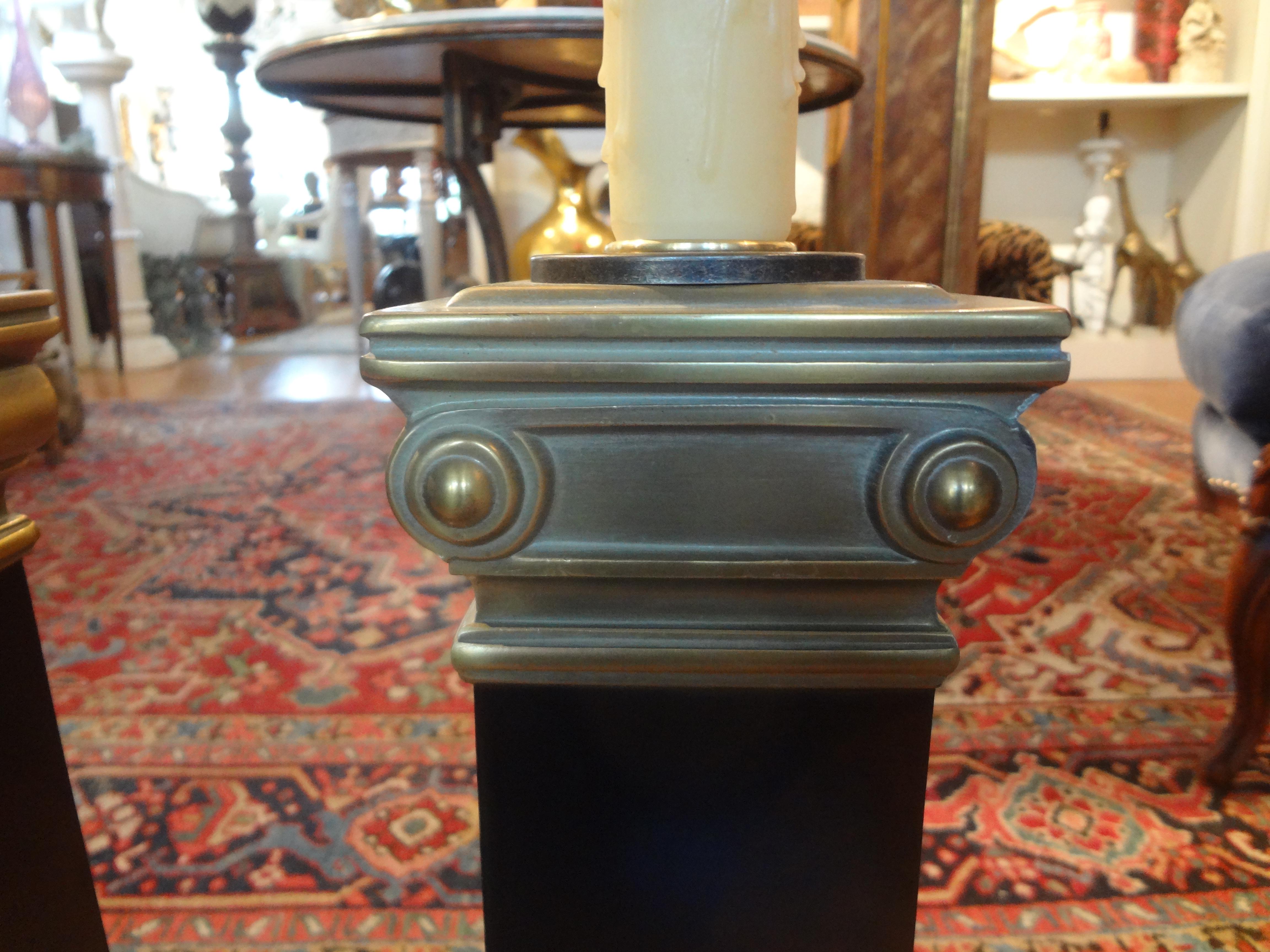 Pair of Brass Neoclassical Style Corinthian Column Lamps In Good Condition For Sale In Houston, TX