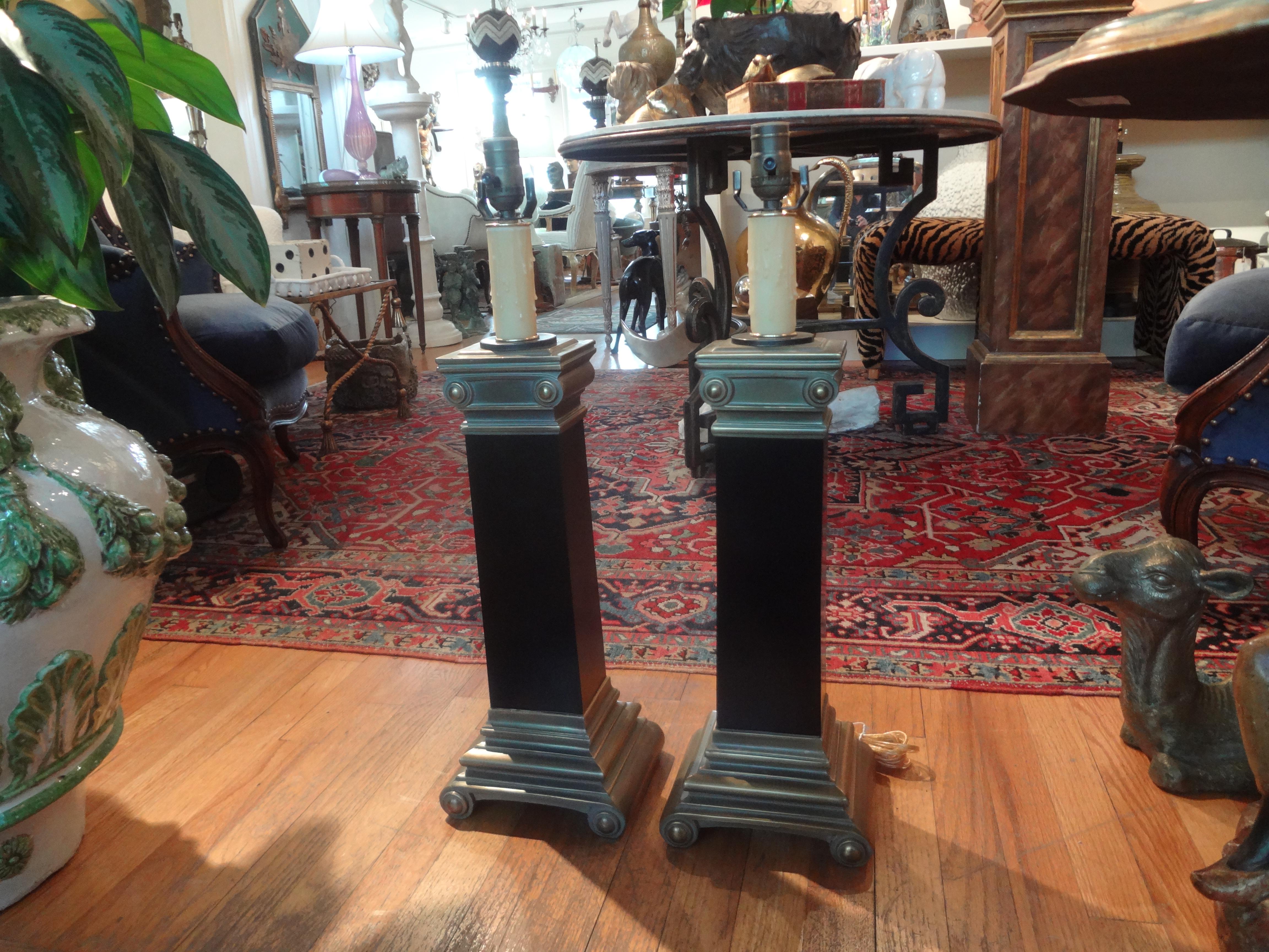 Pair of Brass Neoclassical Style Corinthian Column Lamps For Sale 3